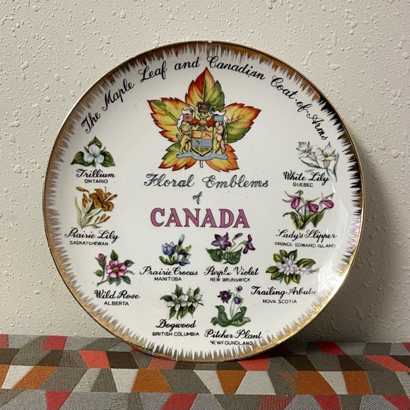 Vintage 60's Canada Floral Emblems Plate - ESD Japan -  8" - Picture 1 of 7